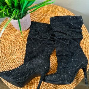Jessica Simpson size 37. 6 1/2. Black Rhinestone boots. 3 inch heels.